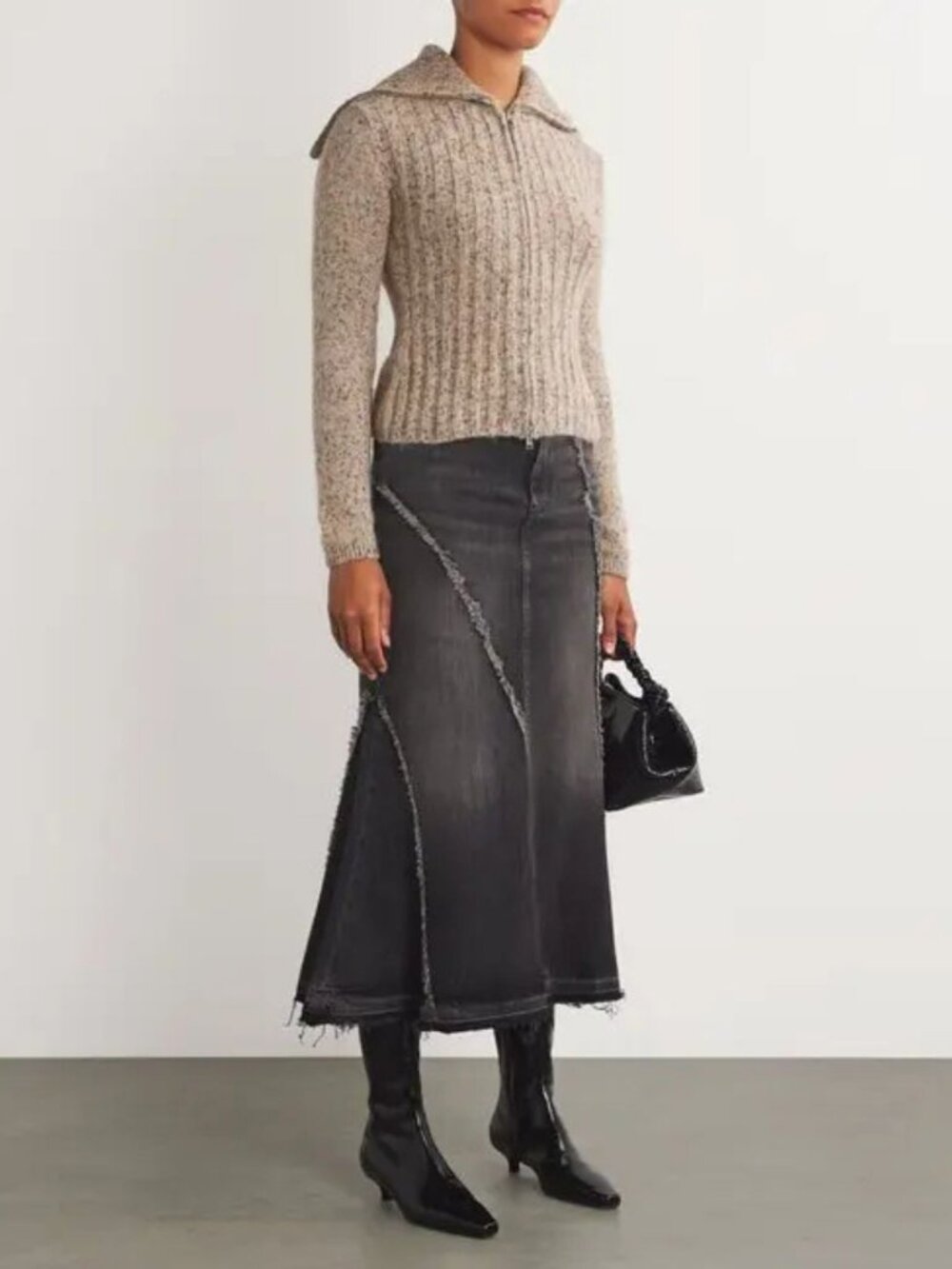 Ganni Alpaca-Cotton Blend Zip-up Sweater Beige Size Medium